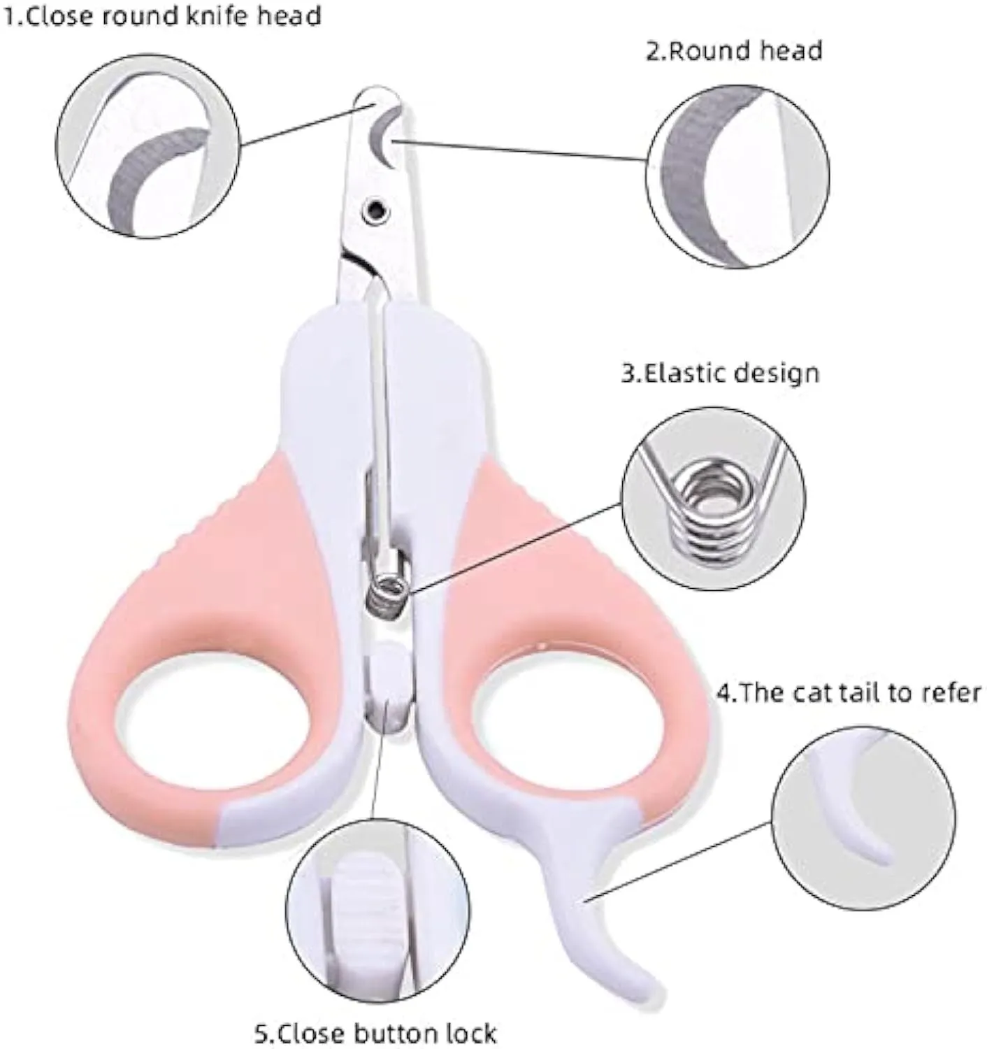 Grey and pink cat nail clippers with curved safety blade and ergonomic rubberised handles