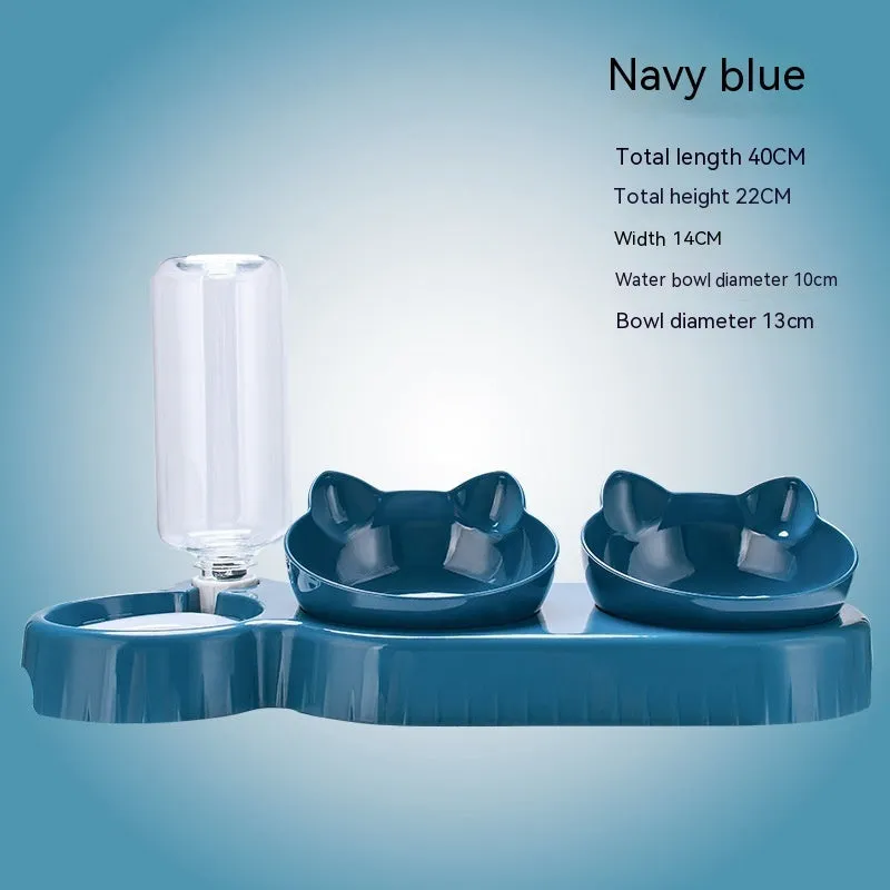 Plastic double bowl anti roll pet product for cats with anti-skid base, dark blue colour option