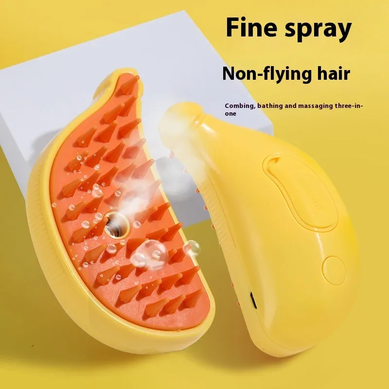 Pet spray comb brush for cats and dogs in ABS TPR with spray function and non-slip grip