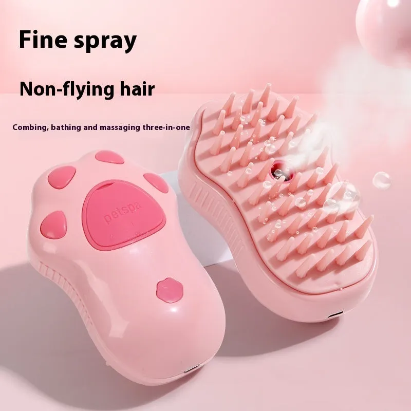 Pet spray comb brush for cats and dogs in ABS TPR with spray function and non-slip grip