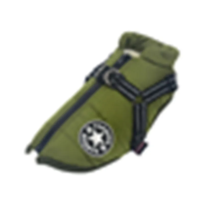 Large pet dog jacket in waterproof fabric with reflective strap and resin zipper front view
