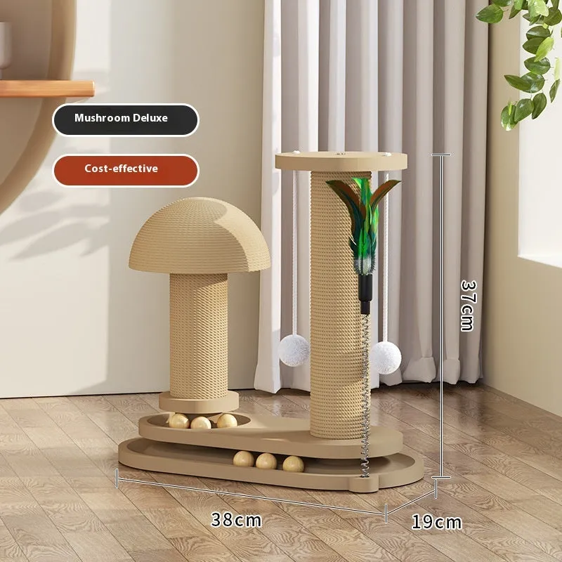 Solid wood cat scratching post with rotating turntable in multiple design options