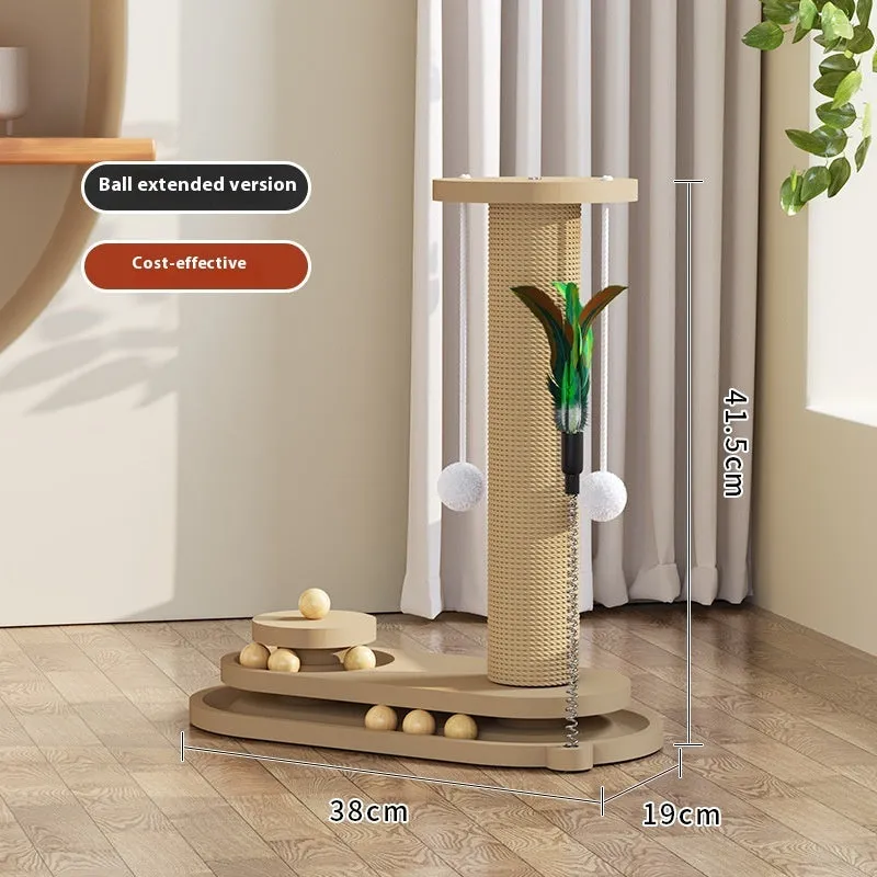 Solid wood cat scratching post with rotating turntable in multiple design options