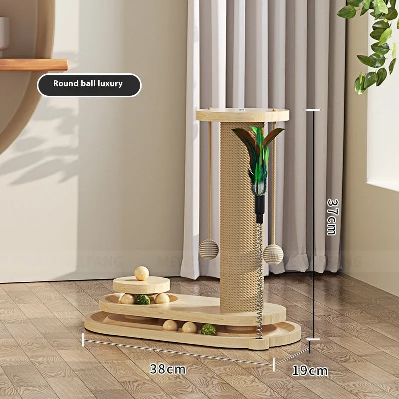 Solid wood cat scratching post with rotating turntable in multiple design options