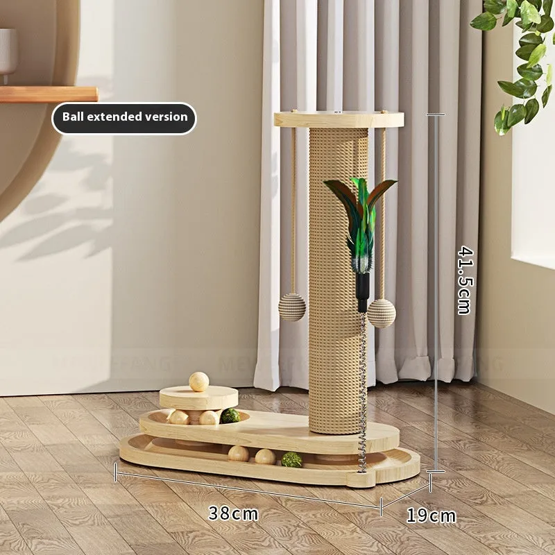 Solid wood cat scratching post with rotating turntable in multiple design options