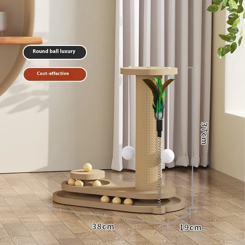 Solid wood cat scratching post with rotating turntable in multiple design options