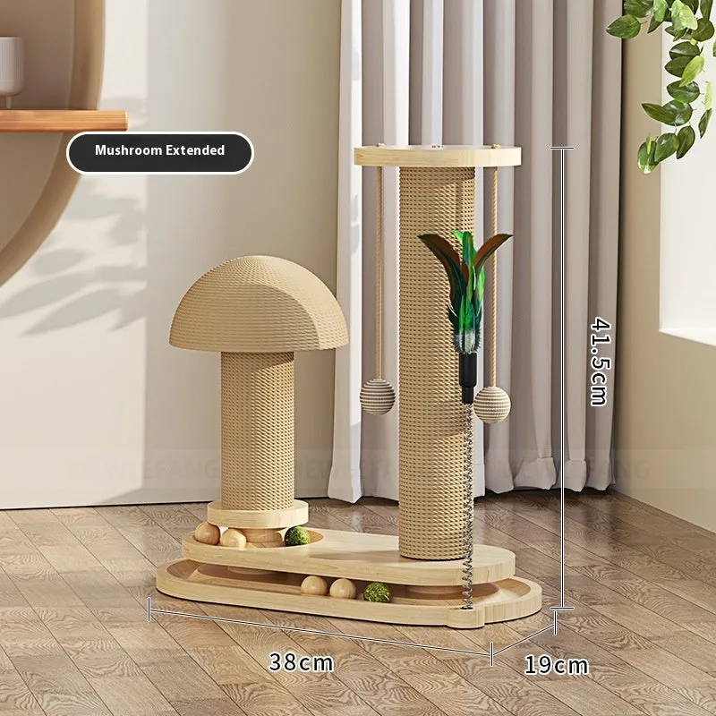 Solid wood cat scratching post with rotating turntable in multiple design options