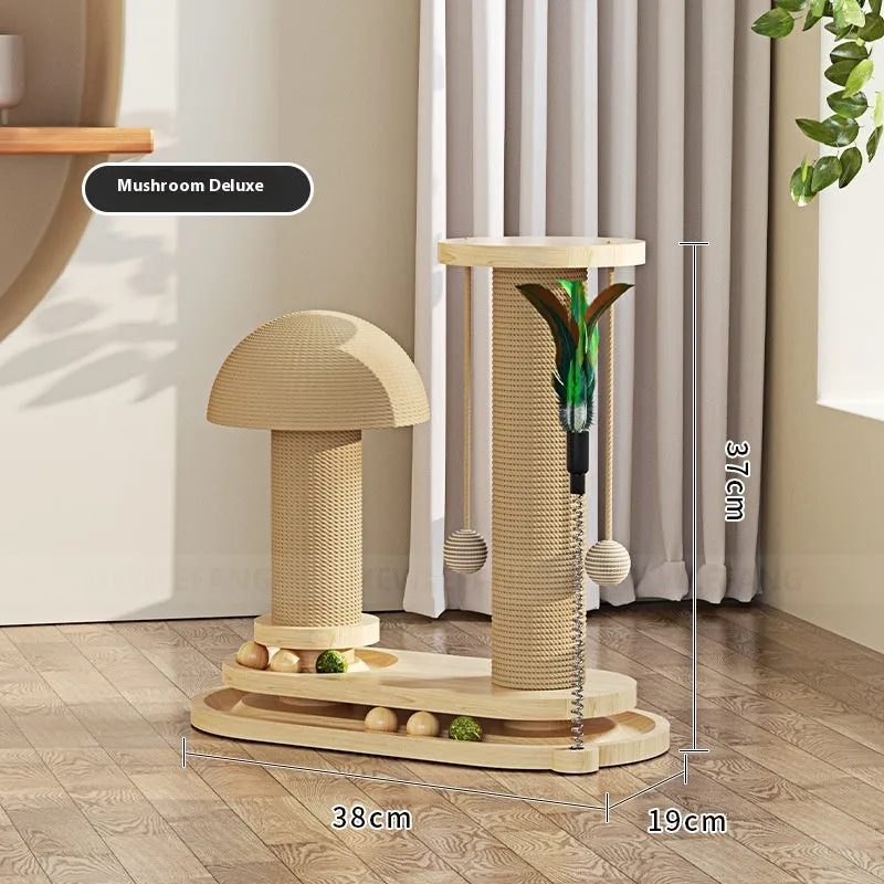 Solid wood cat scratching post with rotating turntable in multiple design options