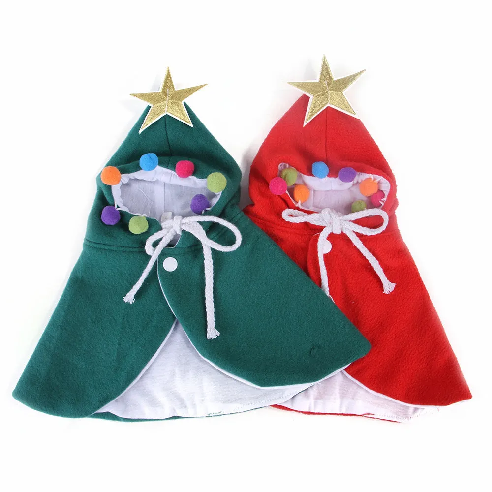 Green and red polar fleece pet Christmas cloak cape for cats, available in sizes S M and L