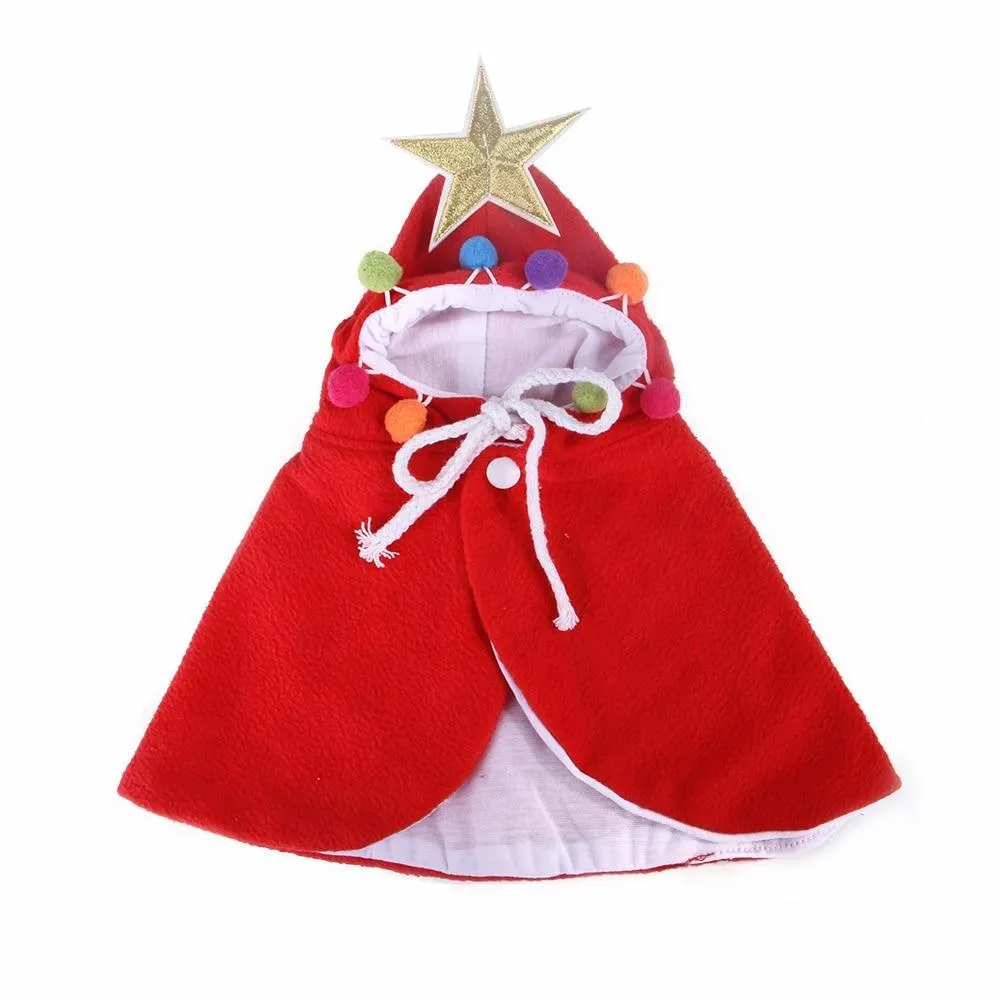 Green and red polar fleece pet Christmas cloak cape for cats, available in sizes S M and L