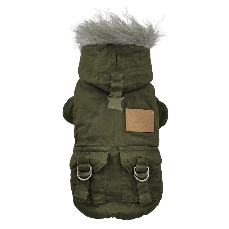 Padded cotton dog coat for small dogs in army green, quilted plain pattern