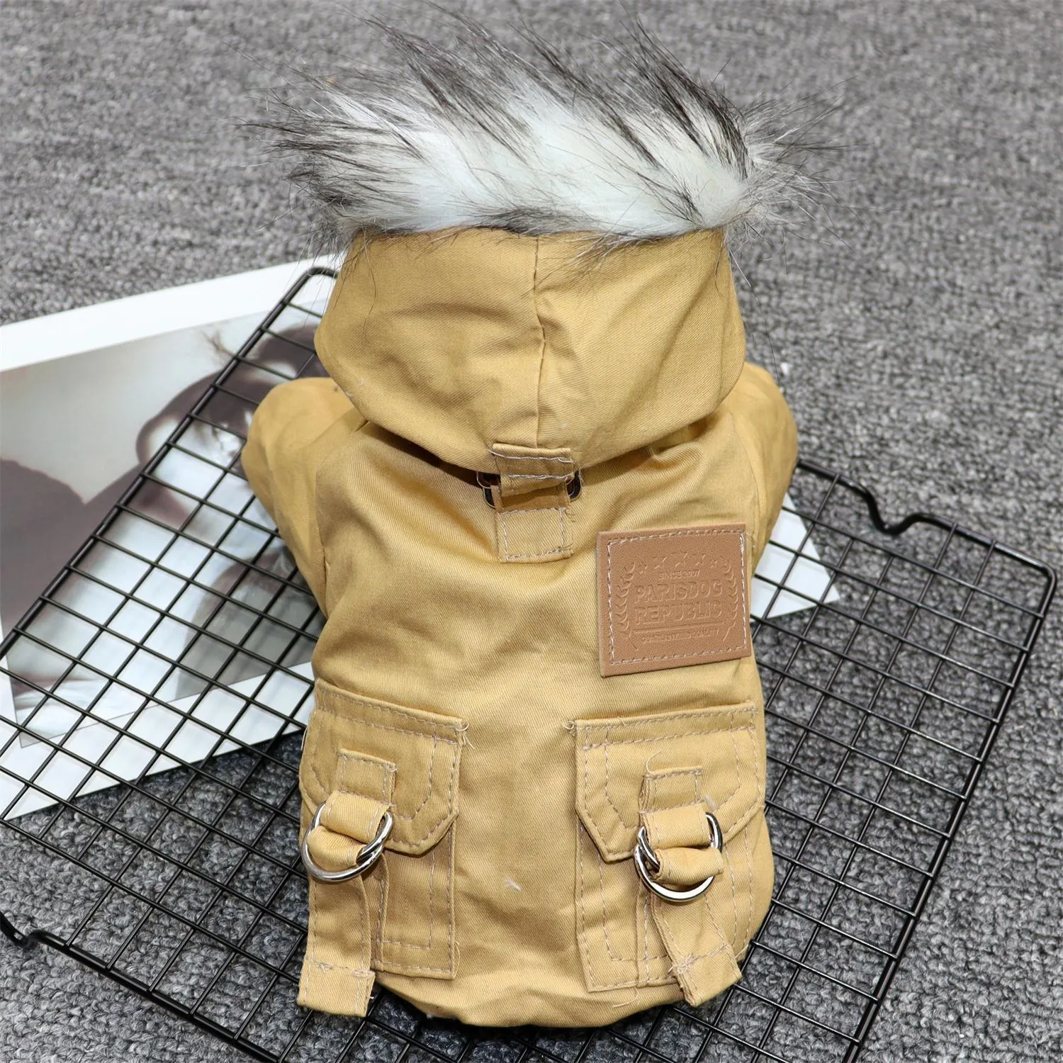 Padded cotton dog coat for small dogs in army green, quilted plain pattern