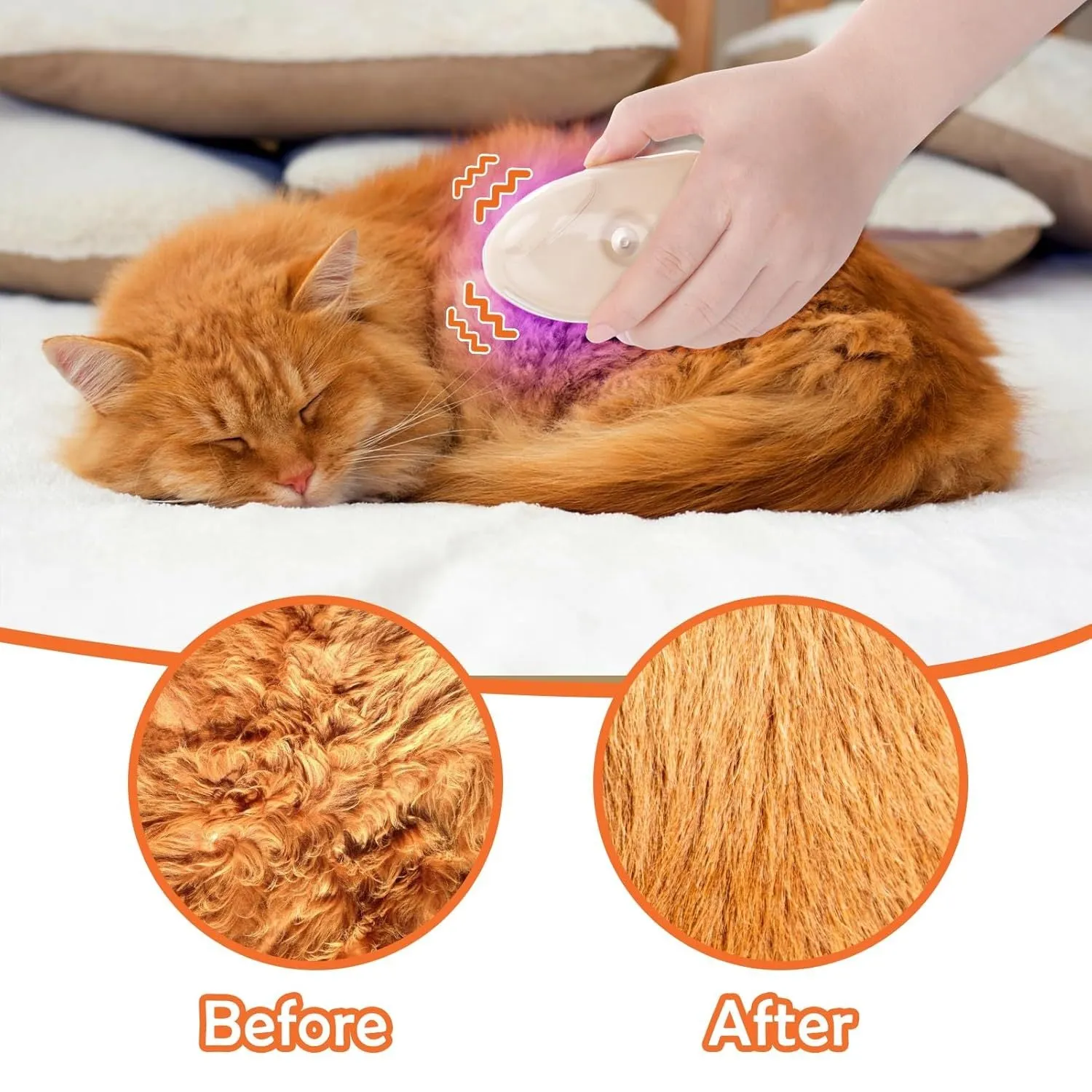 Yellow 4-in-1 cat steam brush with silicone bristles, water tank, and ringworm detector lamp for pet grooming.