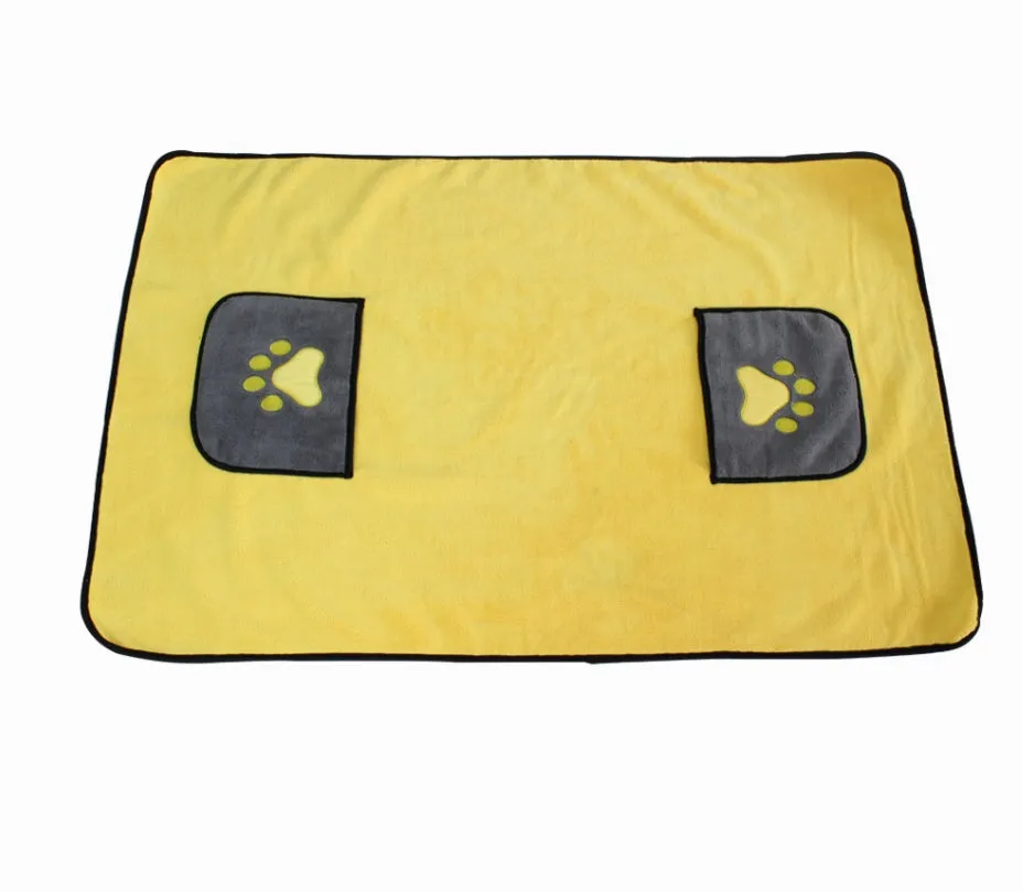Blue pet bath towel made from 800g superfine absorbent fiber for fast drying dogs and cats