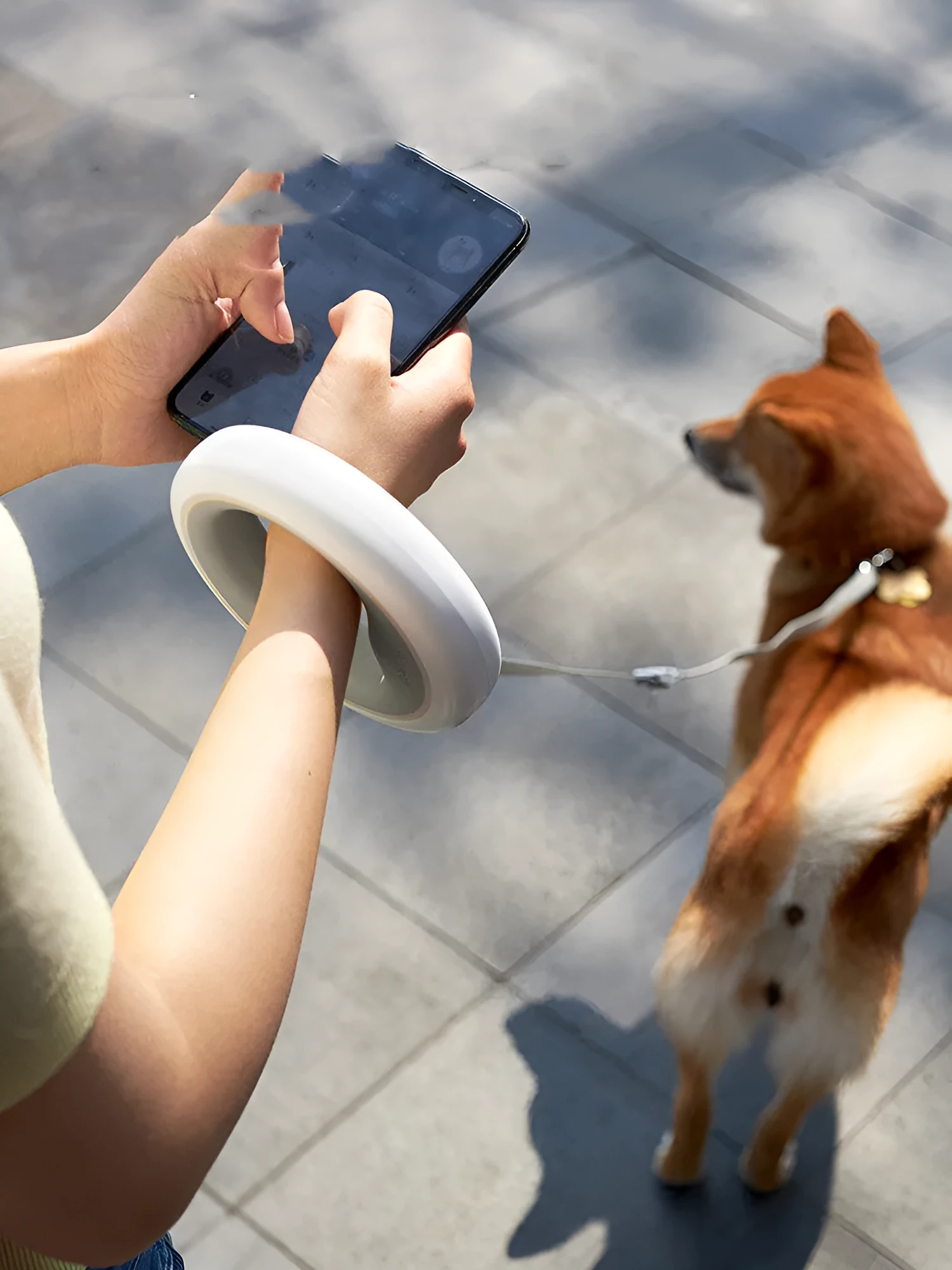 Meng Wangxing UFO retractable dog leash with nylon ribbon flashlight and anti-slip handle for small medium dogs