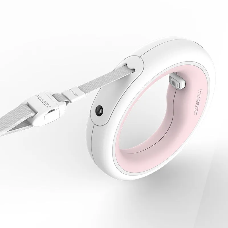 Meng Wangxing UFO retractable dog leash with nylon ribbon flashlight and anti-slip handle for small medium dogs