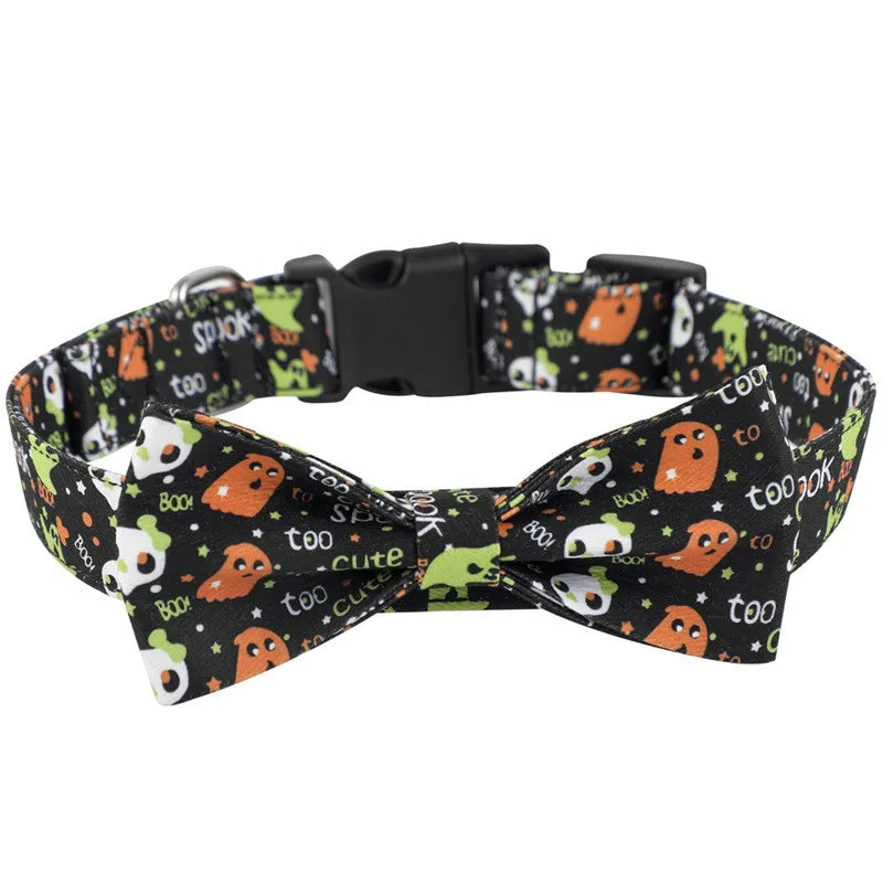 Adjustable polyester dog collar with cartoon pattern in black, purple, white, and yellow