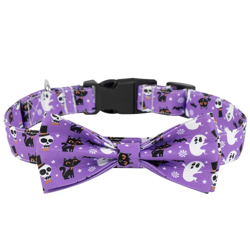 Adjustable polyester dog collar with cartoon pattern in black, purple, white, and yellow