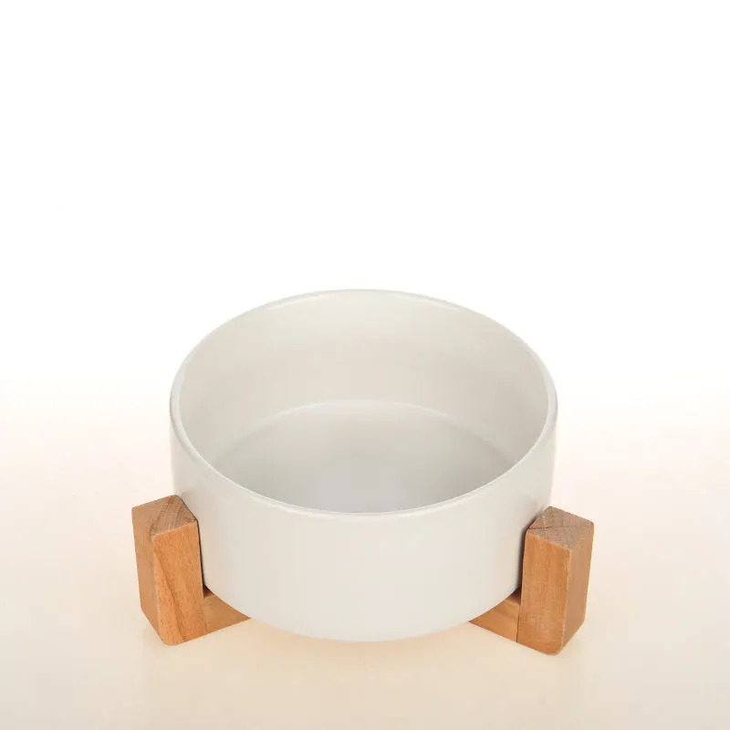 Ceramic cat double bowl in gray-green with raised design for cervical protection, new bone china construction