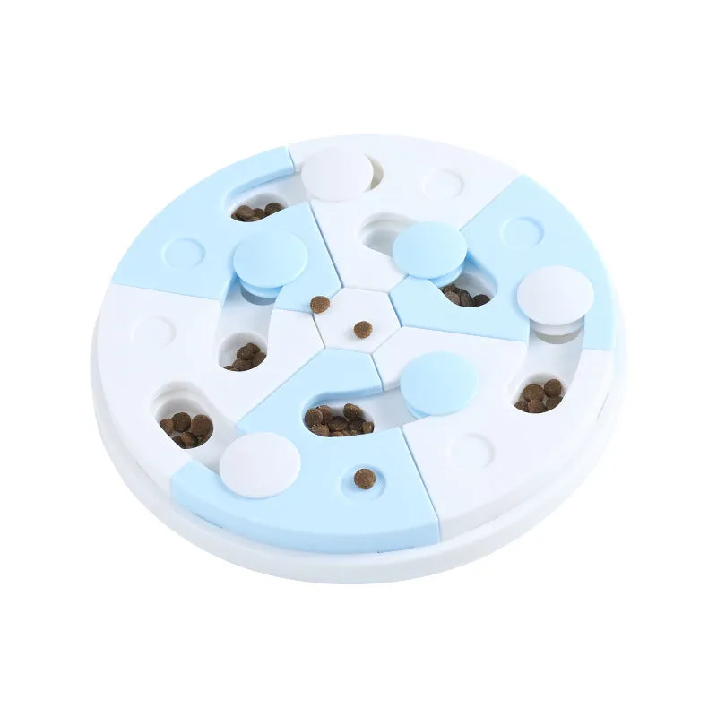 Blue and white jigsaw puzzle feeding tray for dogs made from PP material
