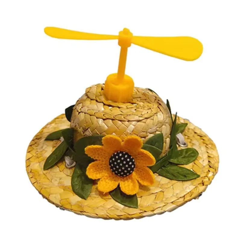 Pet cute hat decorative puppy cap made of mixed cloth and grass in small flower style on small dog