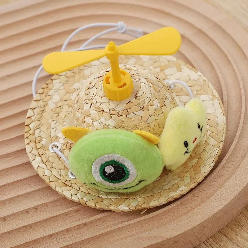 Pet cute hat decorative puppy cap made of mixed cloth and grass in small flower style on small dog