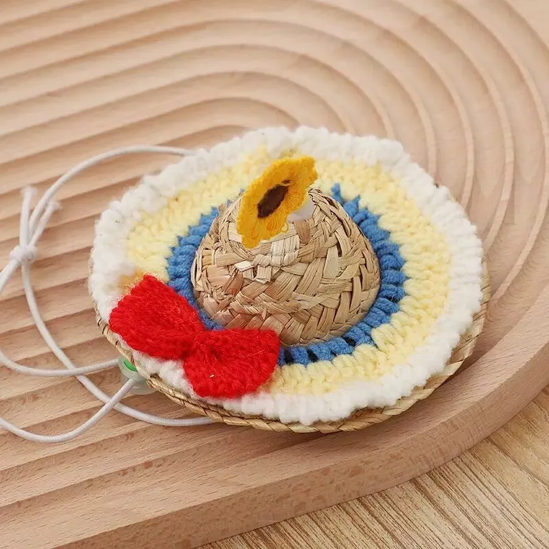 Pet cute hat decorative puppy cap made of mixed cloth and grass in small flower style on small dog