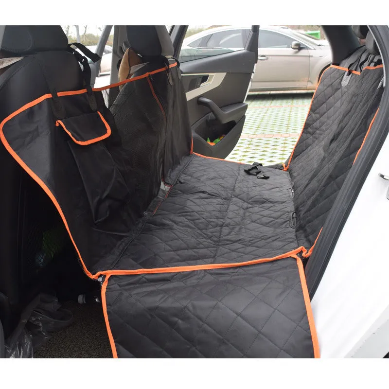 Black 600D Oxford cloth pet car seat cover with orange edge on rear bench