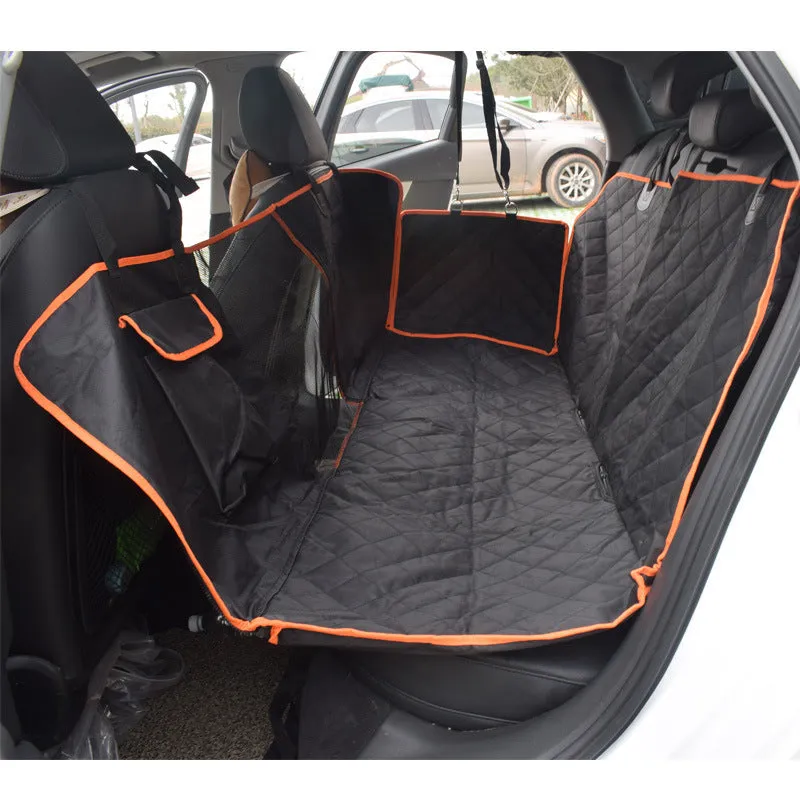 Black 600D Oxford cloth pet car seat cover with orange edge on rear bench