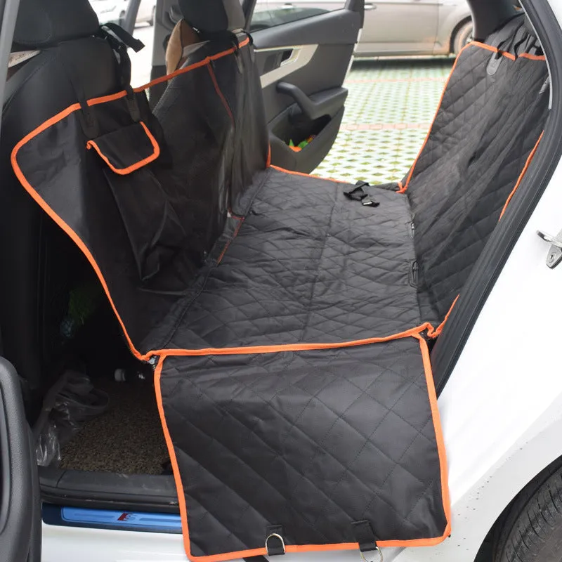 Black 600D Oxford cloth pet car seat cover with orange edge on rear bench