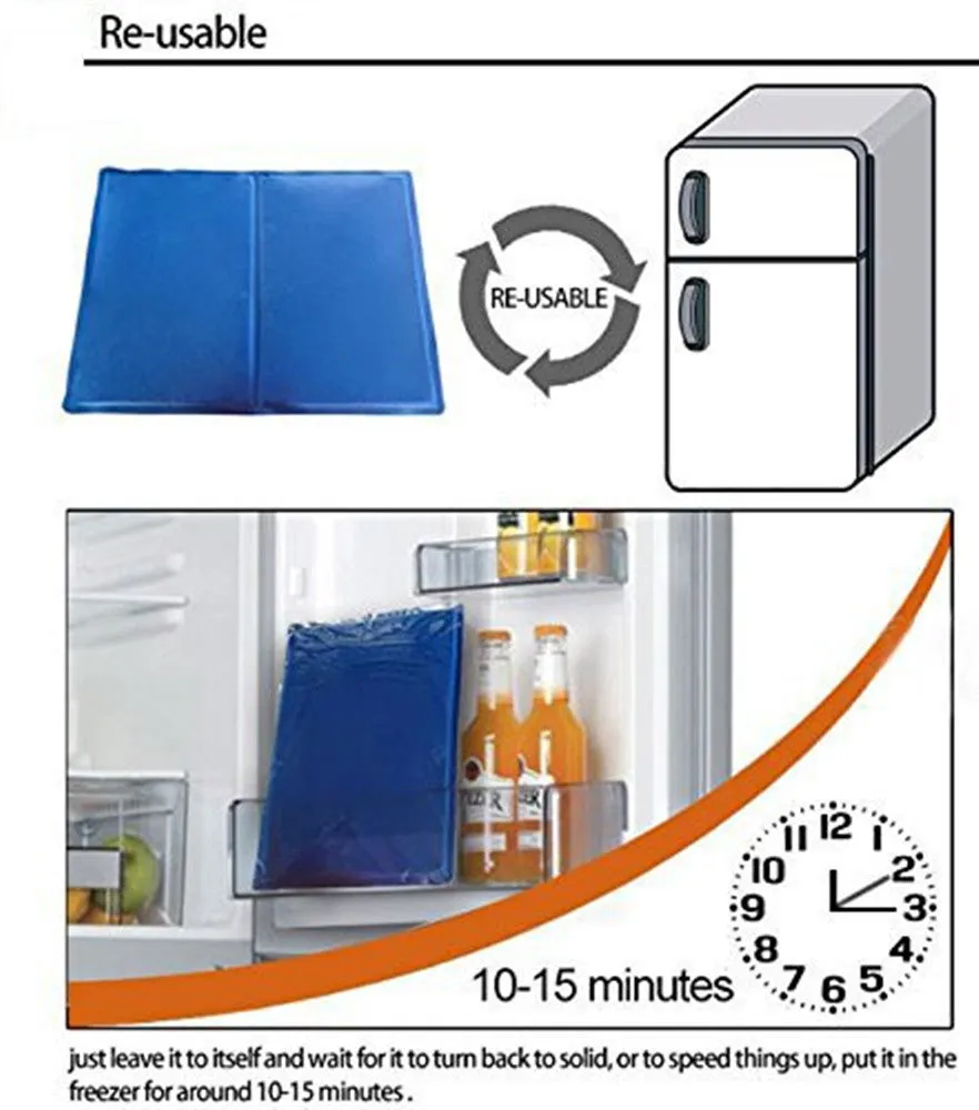 Blue dog cooling mat with ice crystal filling placed on a floor - pressure activated cooling pad for summer