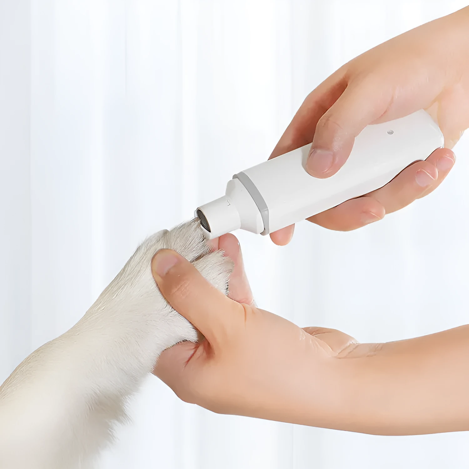 White pet electric nail polisher for cats and dogs, compact ABS body, low noise grinder
