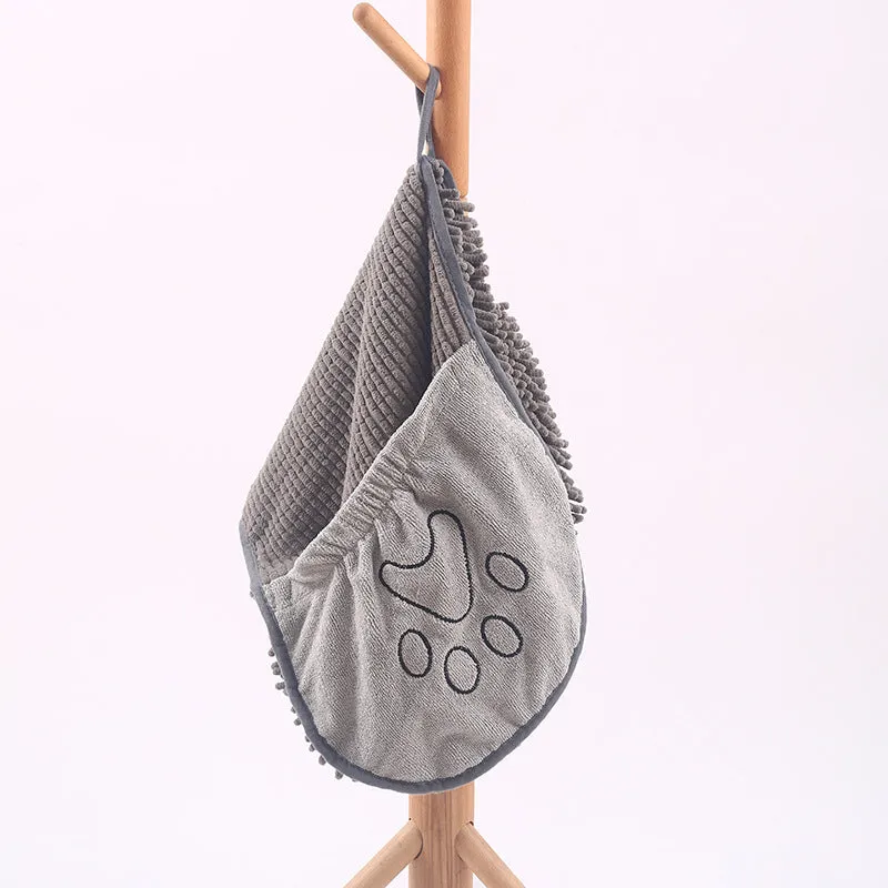 Grey pet scrubbing towel glove made of absorbent fibre, 35x80cm size, for cats and dogs