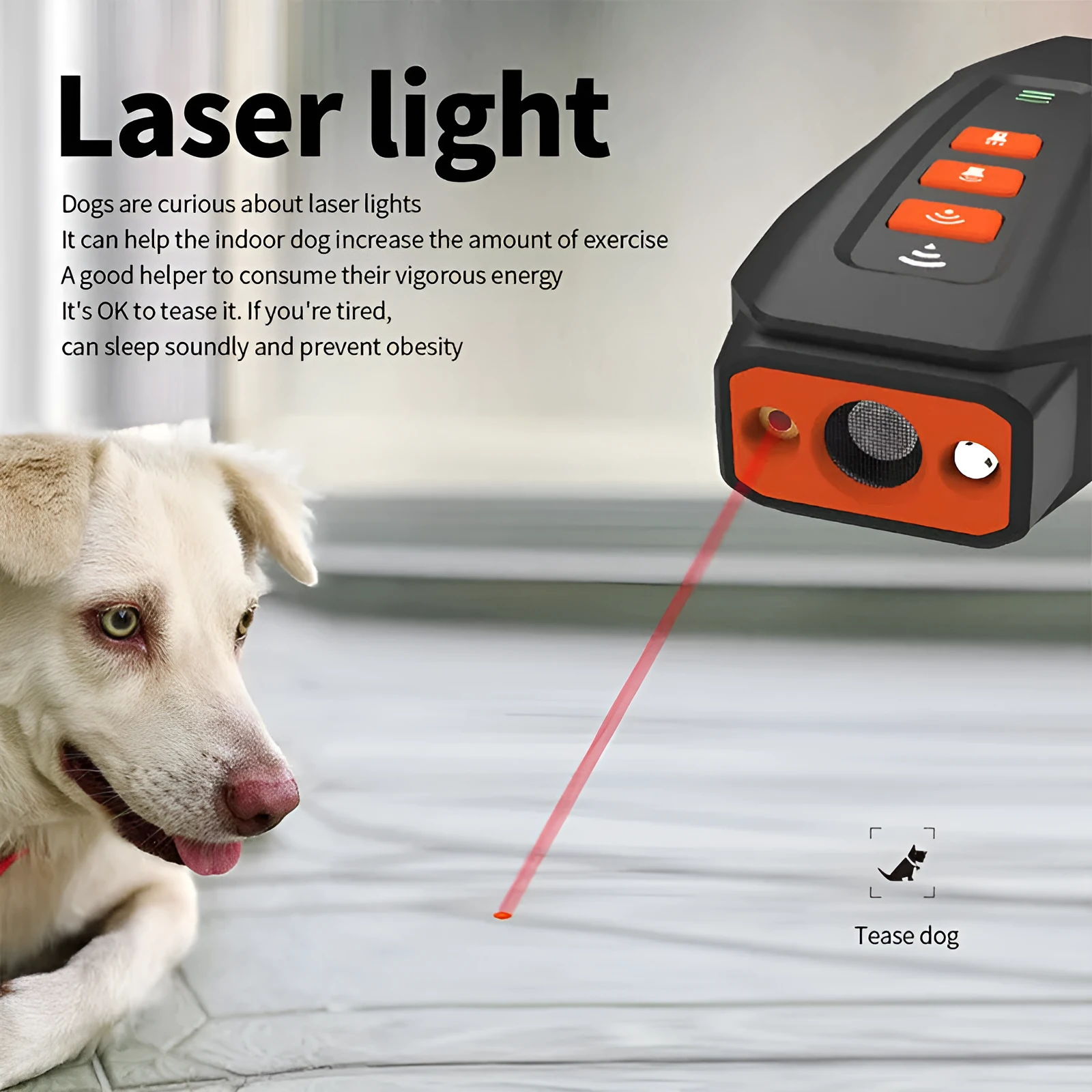 Ultrasound bark stopper in black orange colour, rechargeable plastic device for dog barking prevention