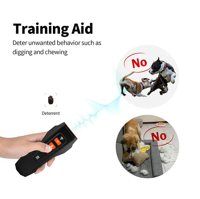 Ultrasound bark stopper in black orange colour, rechargeable plastic device for dog barking prevention