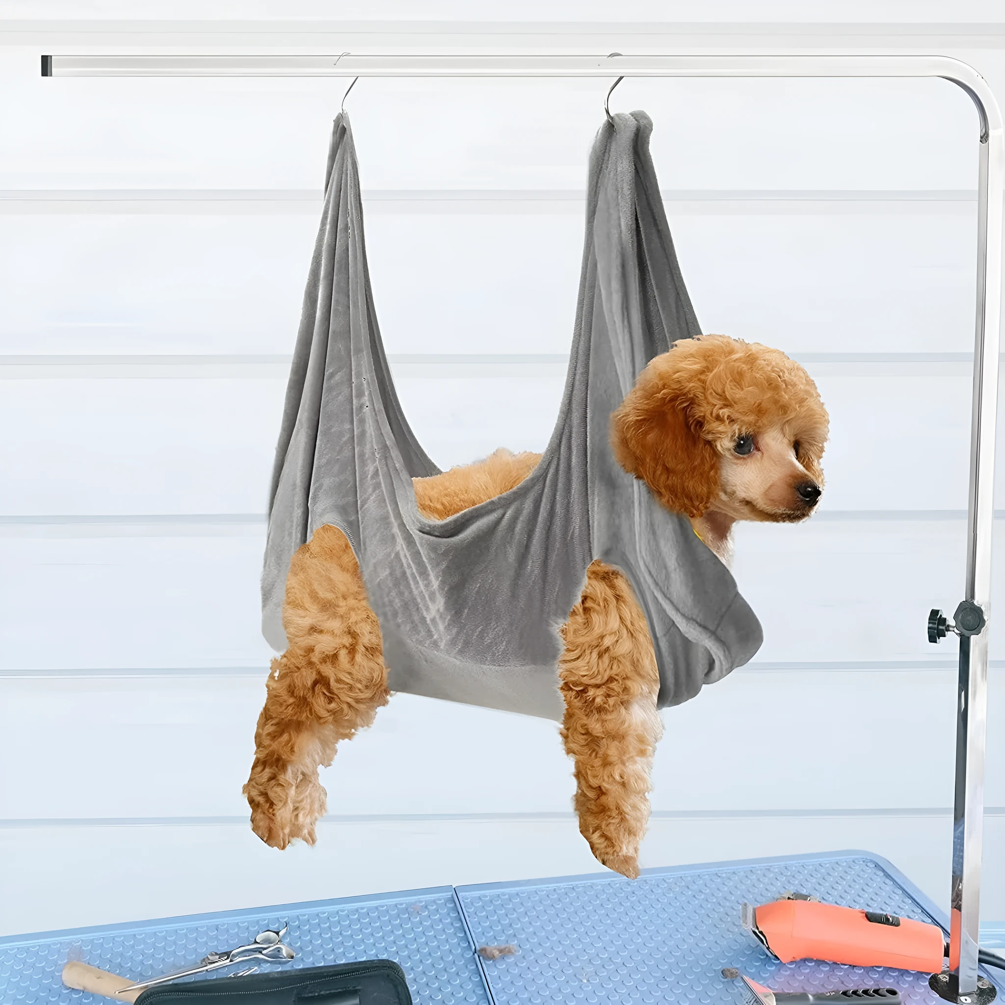 Dog grooming hammock in blue cloth for bathing and nail trimming for small medium large dogs and cats