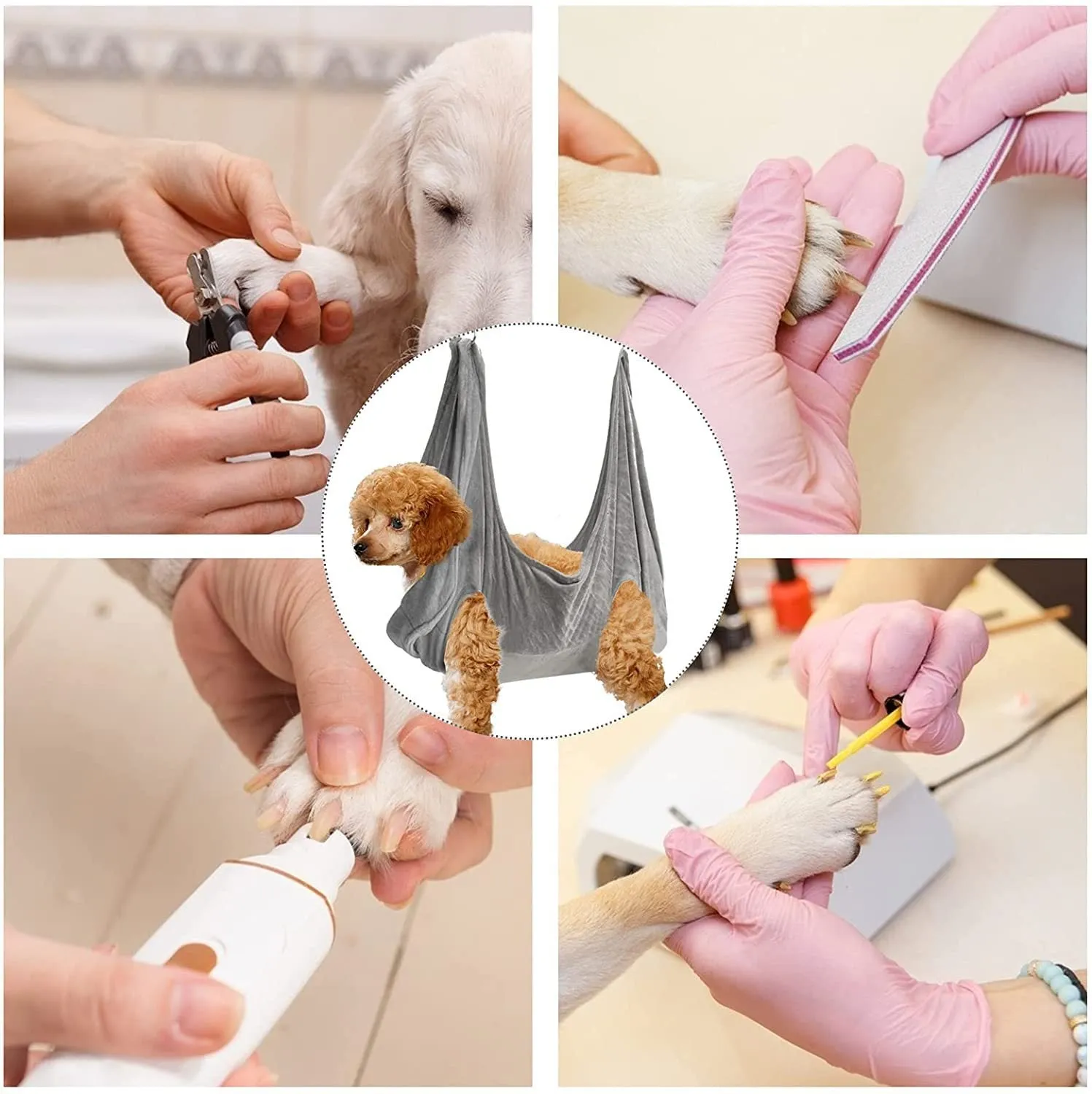 Dog grooming hammock in blue cloth for bathing and nail trimming for small medium large dogs and cats