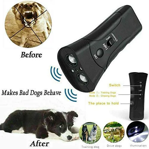 Ultrasonic dog repeller 3 in 1 training device with flashlight and ABS body
