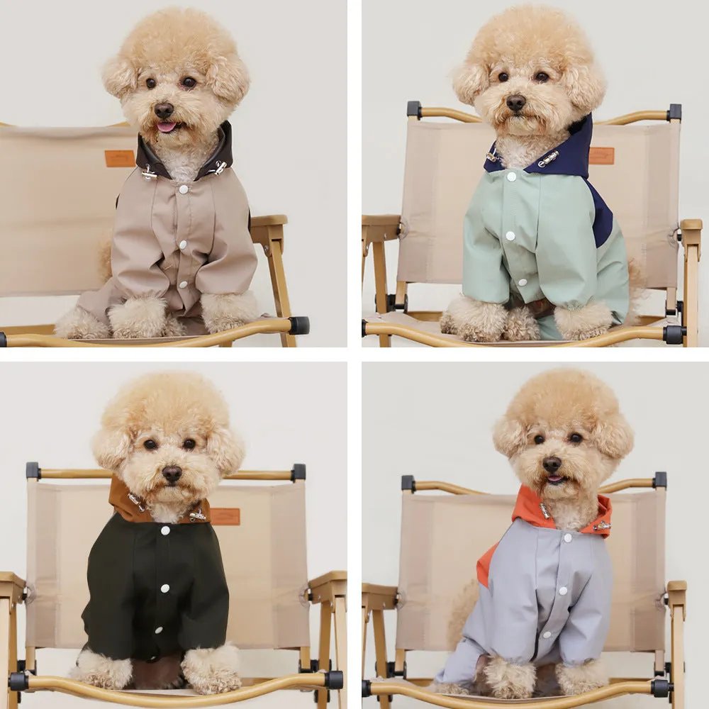British style khaki polyester waterproof and dustproof shell jacket for a small dog.