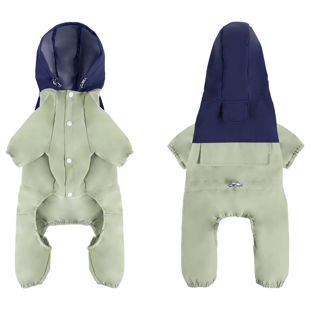 British style khaki polyester waterproof and dustproof shell jacket for a small dog.