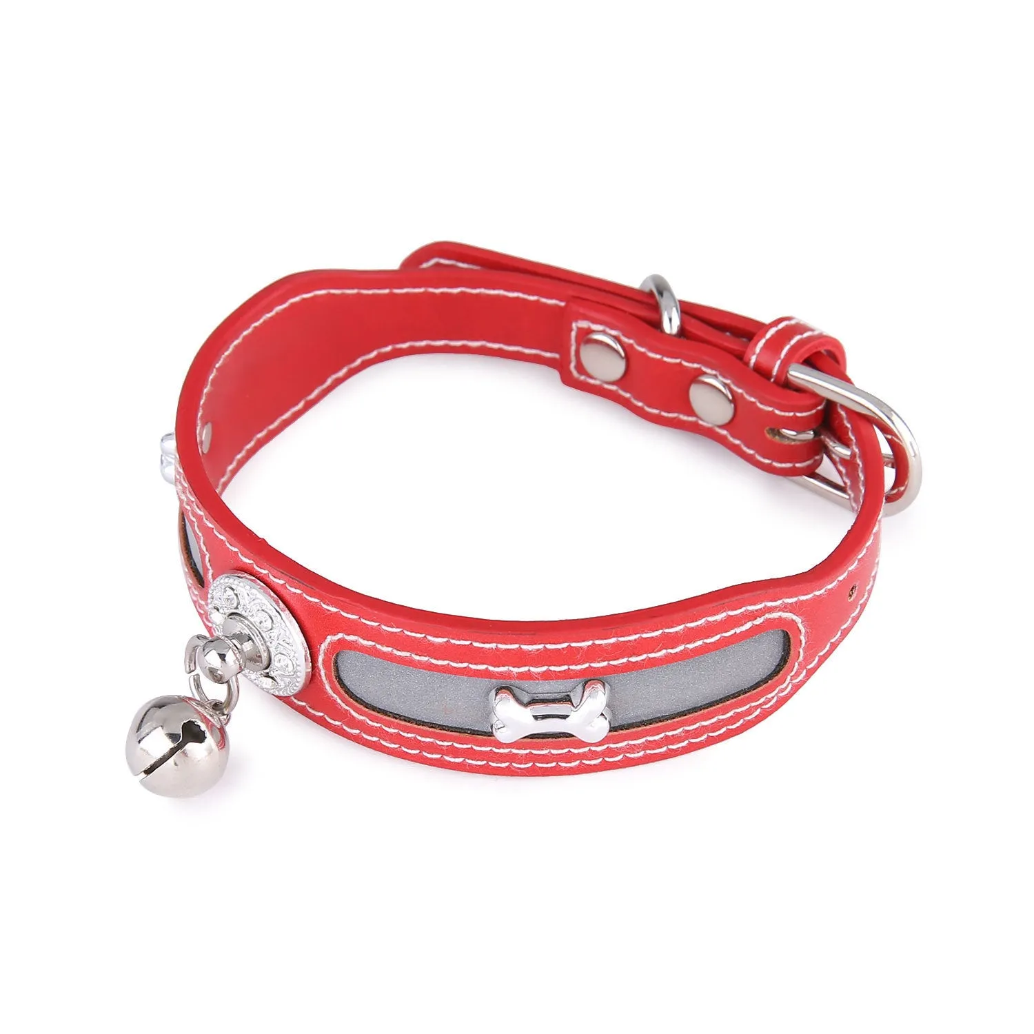 Reflective PU dog and cat collar in black with monochrome design