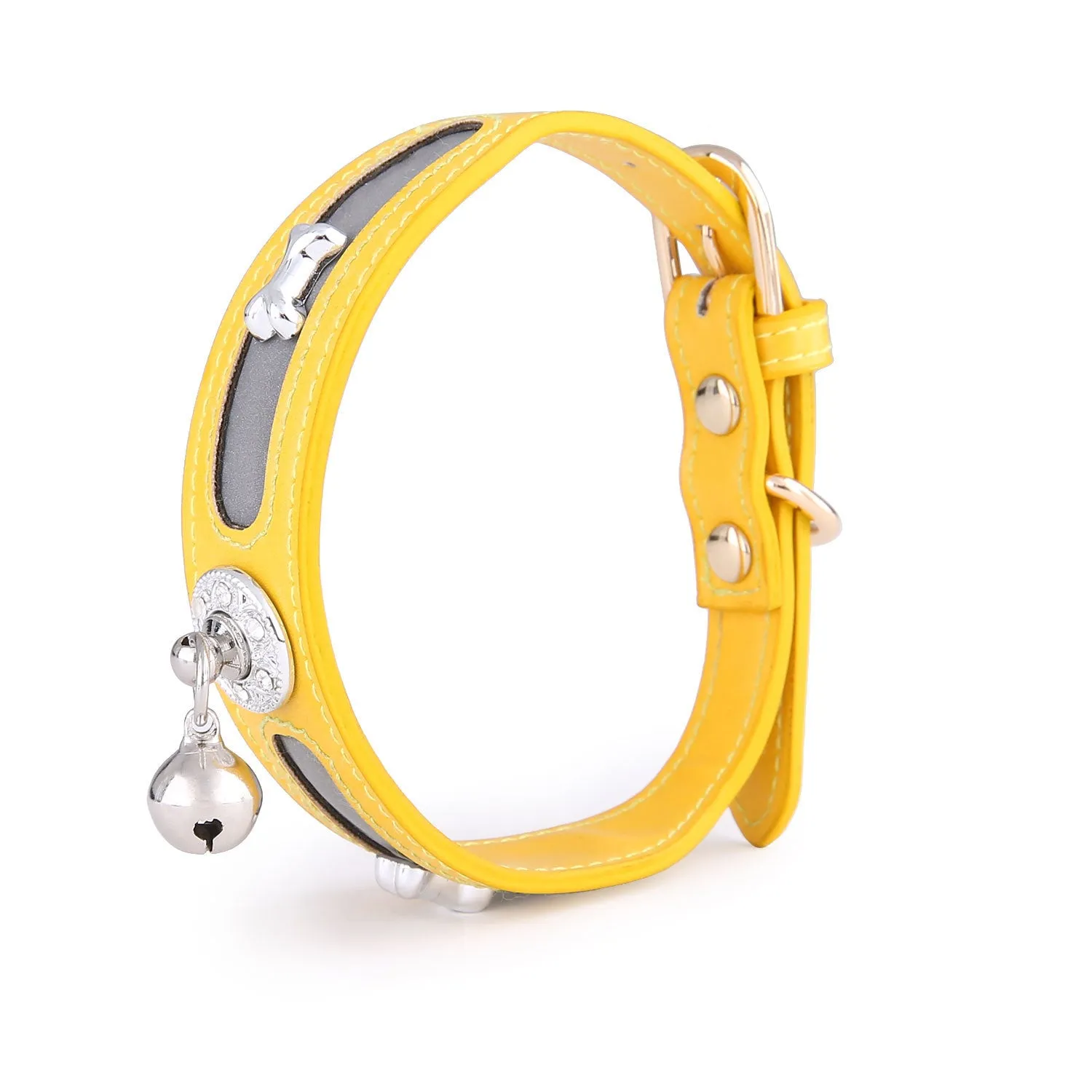 Reflective PU dog and cat collar in black with monochrome design