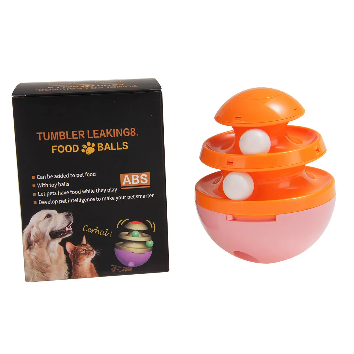 Interactive dog cup food dispenser leaky ball in black, hard plastic, large size