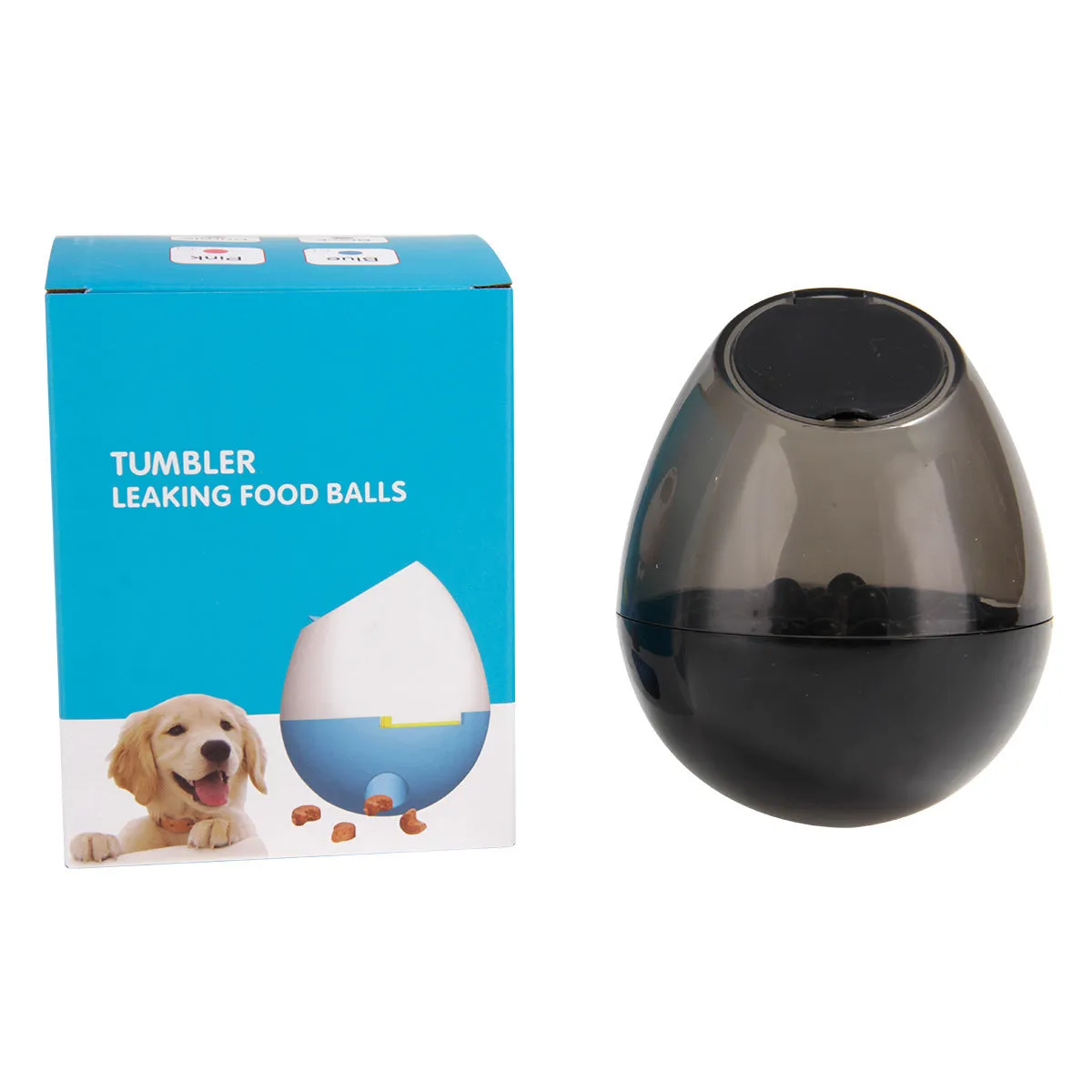 Interactive dog cup food dispenser leaky ball in black, hard plastic, large size