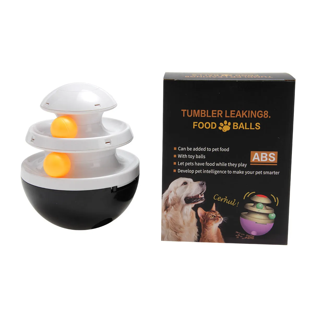 Interactive dog cup food dispenser leaky ball in black, hard plastic, large size
