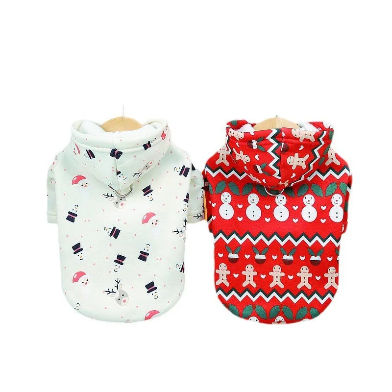 Dog Christmas sweatshirt in beige-red colour, thick milk silk fabric, on a pet