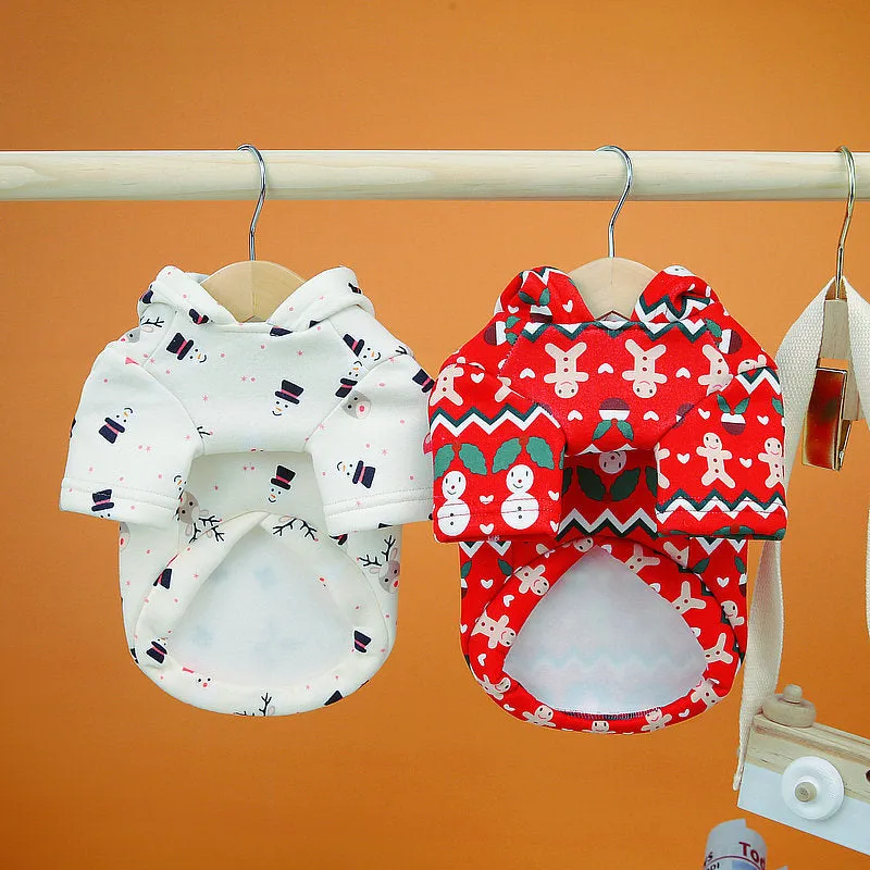 Dog Christmas sweatshirt in beige-red colour, thick milk silk fabric, on a pet