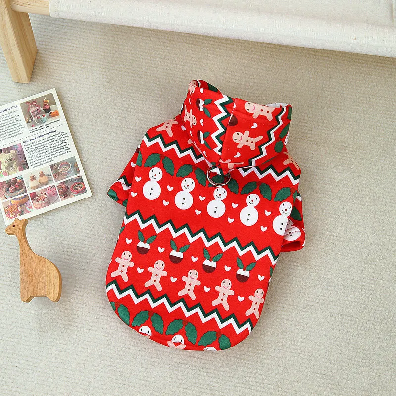 Dog Christmas sweatshirt in beige-red colour, thick milk silk fabric, on a pet