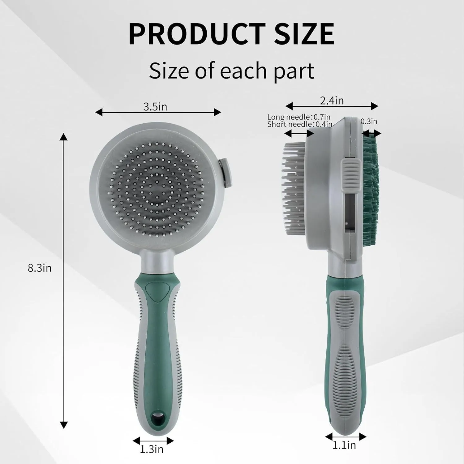 Green and pink 2-in-1 silicone cat hair brush with retractable slicker and massage pins for pet grooming