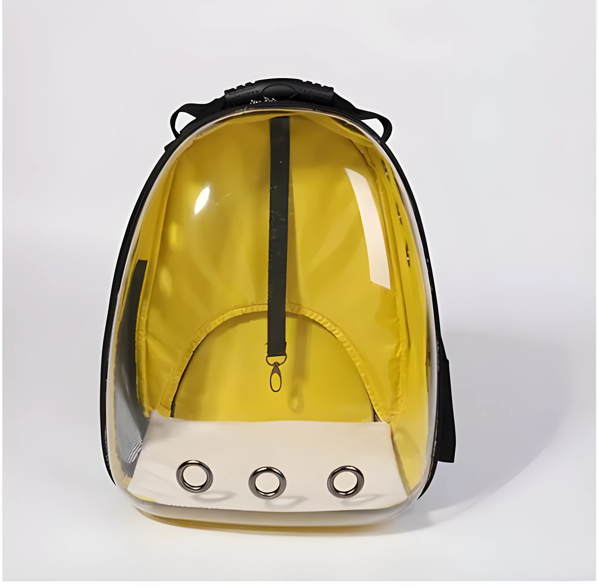 Transparent plastic pet backpack in solid colour with pet inside, available in yellow red green blue and more shades